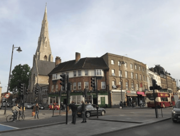 london church steeple and buildings