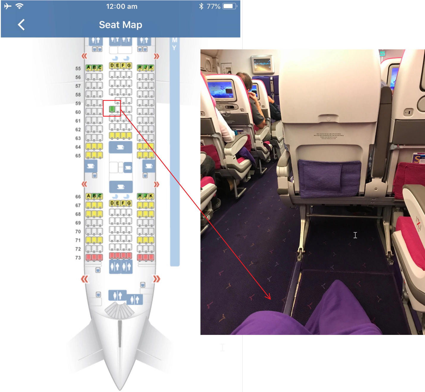 Plane seat and map