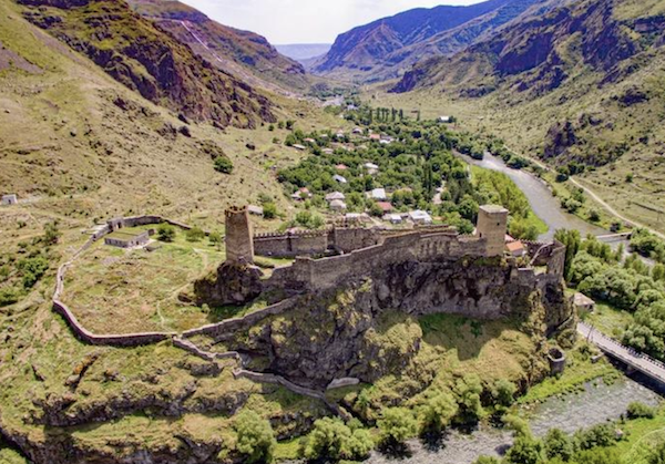 Khertvis castles fortress from above aerial georgia
