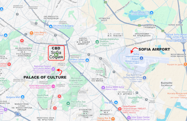 MAP - SOFIA AIRPORT AND CITY CENTRE
